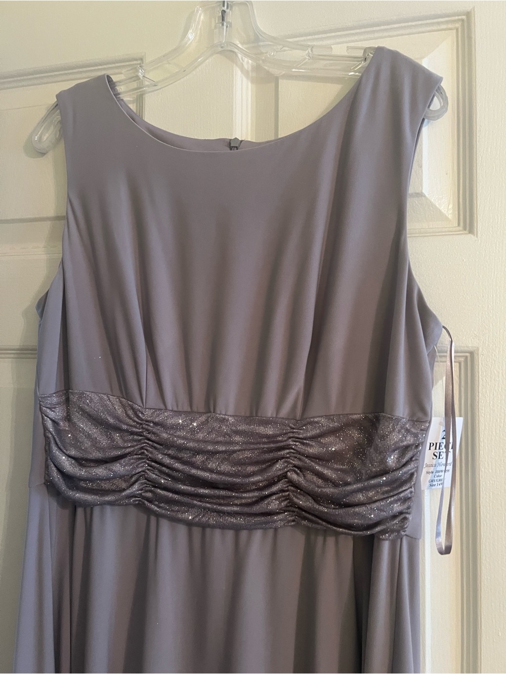 Jessica Howard Dusty Lavender Midi Dress with Glitter Ruched Waist. NWT matching